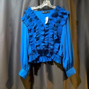 New York & Company Royal blue long sleeve blouse